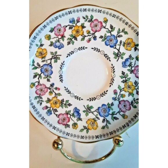 Copelands Grosvenor China England L Floral Saucer 6" Pink Yellow Blue Green - Picture 2 of 7